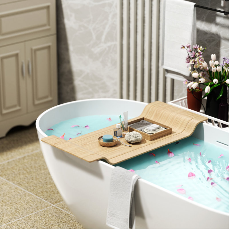 Baignoire autoportante de 63 po à surface solide, baignoire de trempage autoportante en résine d'ingénierie de luxe avec trop-plein et bonde escamotable pour salle de bain contemporaine, blanc mat