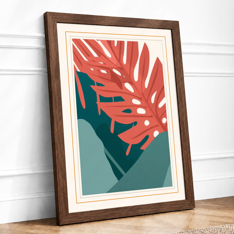 Geometric Leaf Study Botanical - Framed Print, A2 - 59.4 x 42.0 cm, Walnut