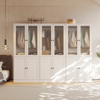20"D x 94.5"W x 71"H Modern Armoire With Soft-Close Doors — Fluted Glass Wardrobe Closet With Shelves & Drawers by Latitude Run