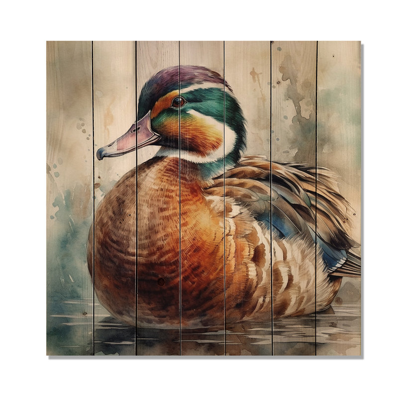 Magnifique impression d'un canard mâle sur bois naturel, H 15 po x l 15 po x P 0,78 po