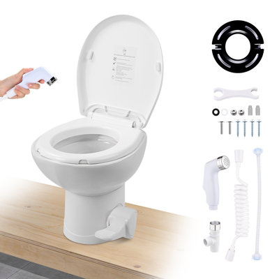 Yescom 15" Camping Toilet Low Profile Gravity Flush with Bidet Spray Foot Pedal for RV Camper