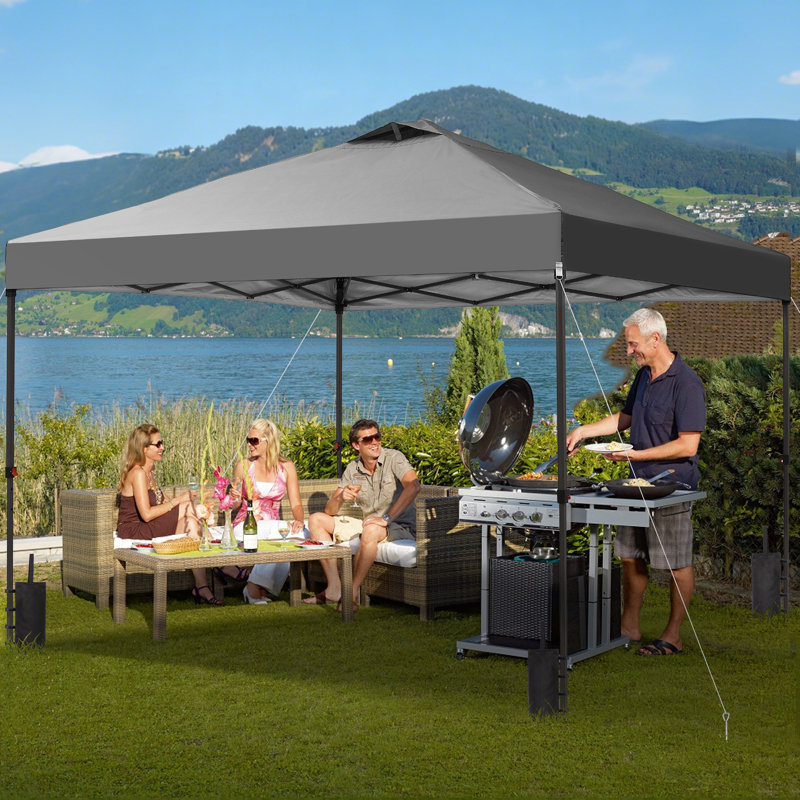 10X10 Pop Up Canopy  Tent With One Push Setup,  Instant Portable Shelter With Sandbags, Gray, Gray, 10 ft. W x 10 ft. D