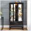 Vitrine lumineuse avec portes vitrées et tablettes réglables Vitrine vitrée 2 portes avec lumières DEL Finition et tiroir noir pour la décoration intérieure et le rangement