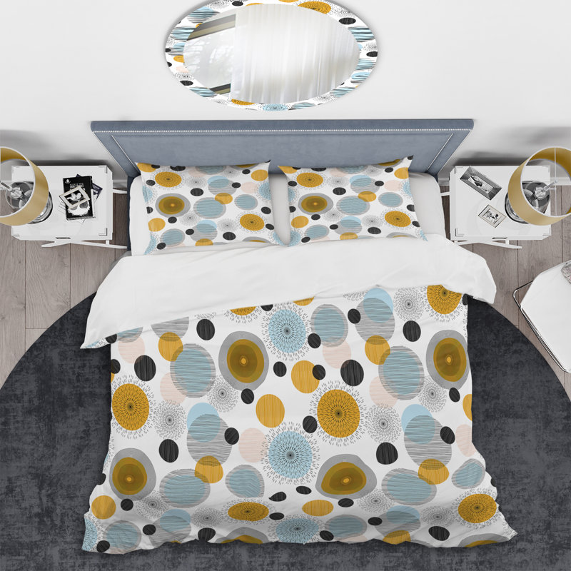 Blue and Brown Circle Pattern - Abstract Duvet Cover Set - Microfiber Polyester, Twin Duvet Cover + 1 Standard Sham
