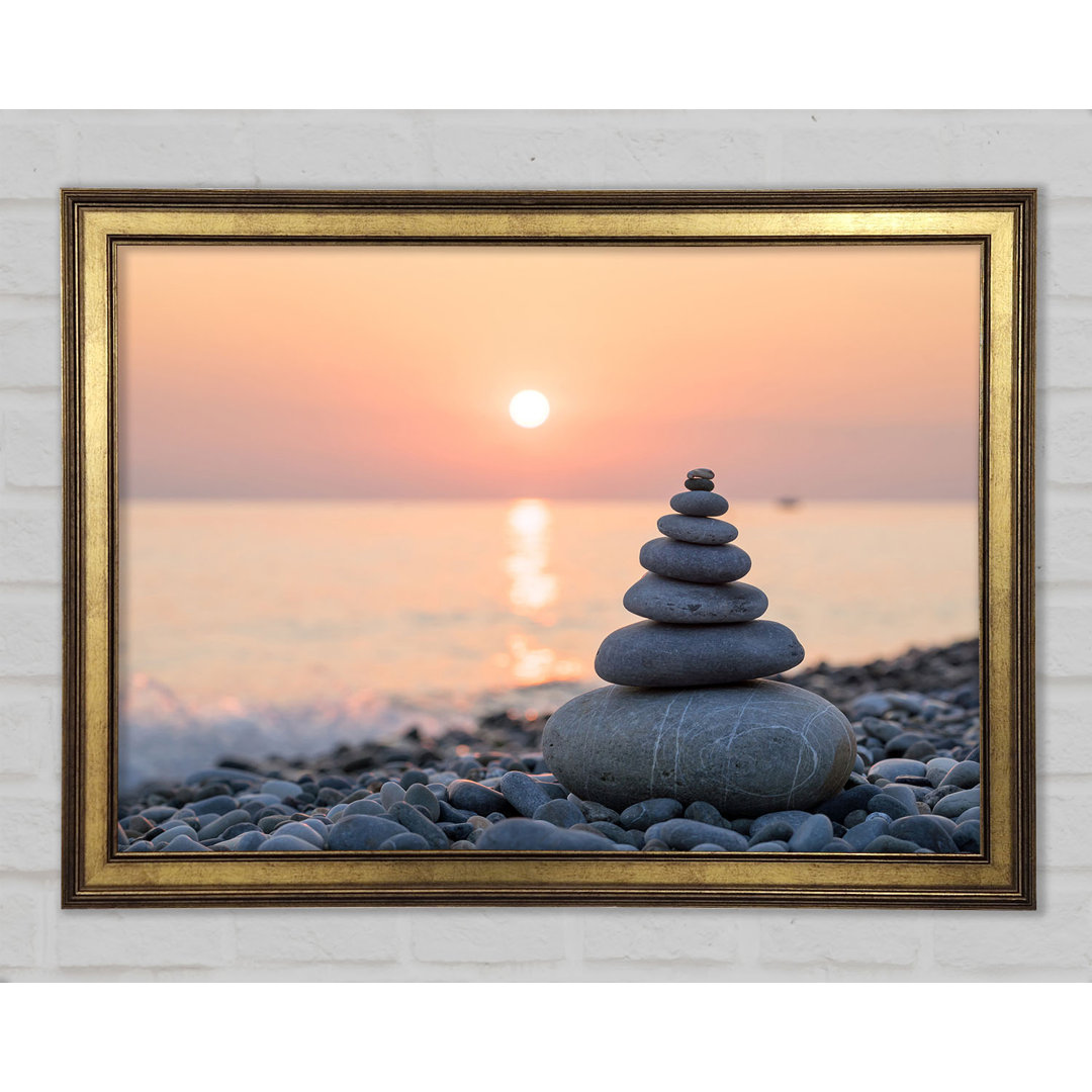 Gerahmter Fotodruck Zen Stones At Sunset On The Beach