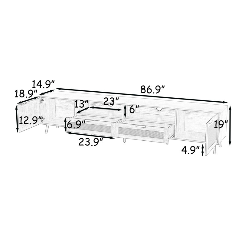 Wooden TV Stand with Cabinets, Drawers, Doors and Shelves