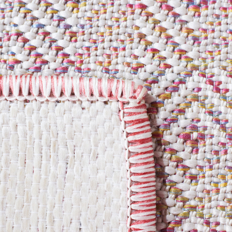 Tapis intérieur / extérieur rose clair / blanc / jaune Humphery 230, Rectangle 5 pi 1 po x 7 pi 6 po