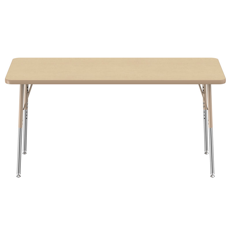 Table d'activité rectangulaire à hauteur réglable en forme de T, 24 po x 60 po, Érable / érable / sable