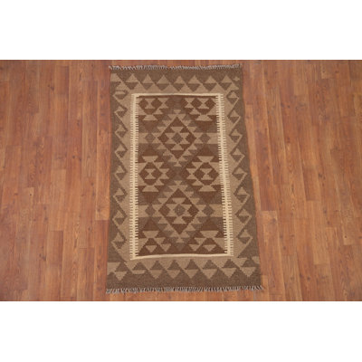 Brown Kilim Reversible Wool Rug 3x4