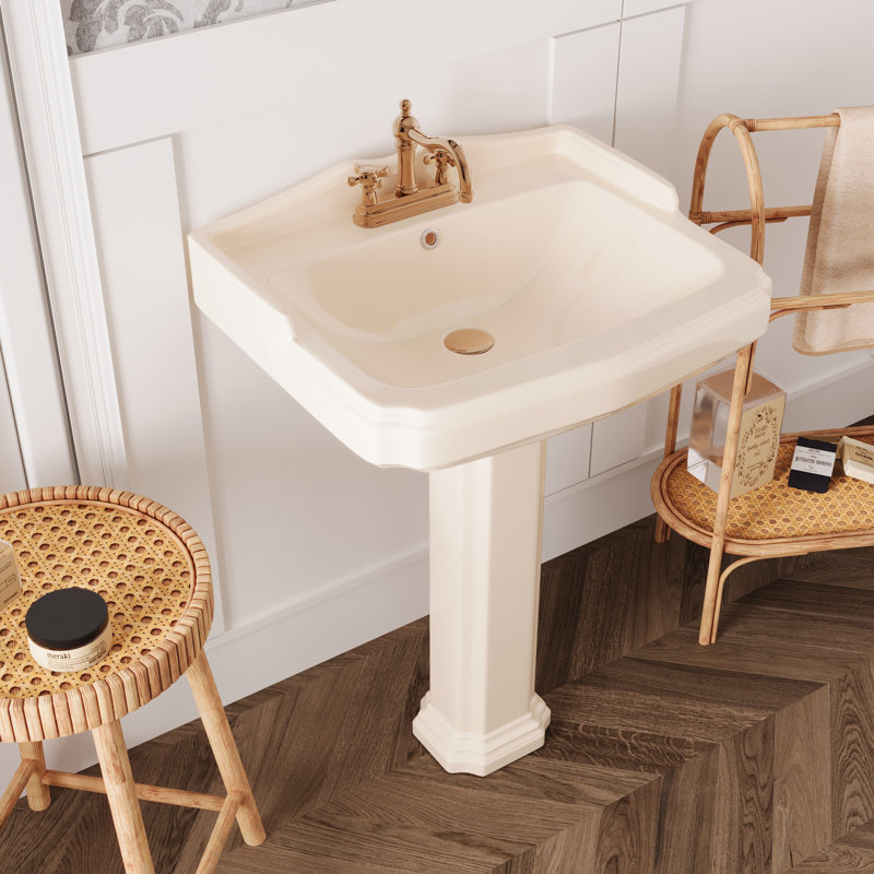 Dynasty 35.5" Tall Rectangular Vitreous China Pedestal Bathroom Sink with Overflow, Centerset Faucet, Bone