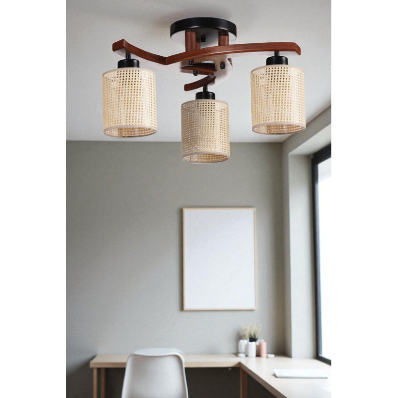 Lustre, 3 niveaux, Noyer / beige / noir, Trois lumières
