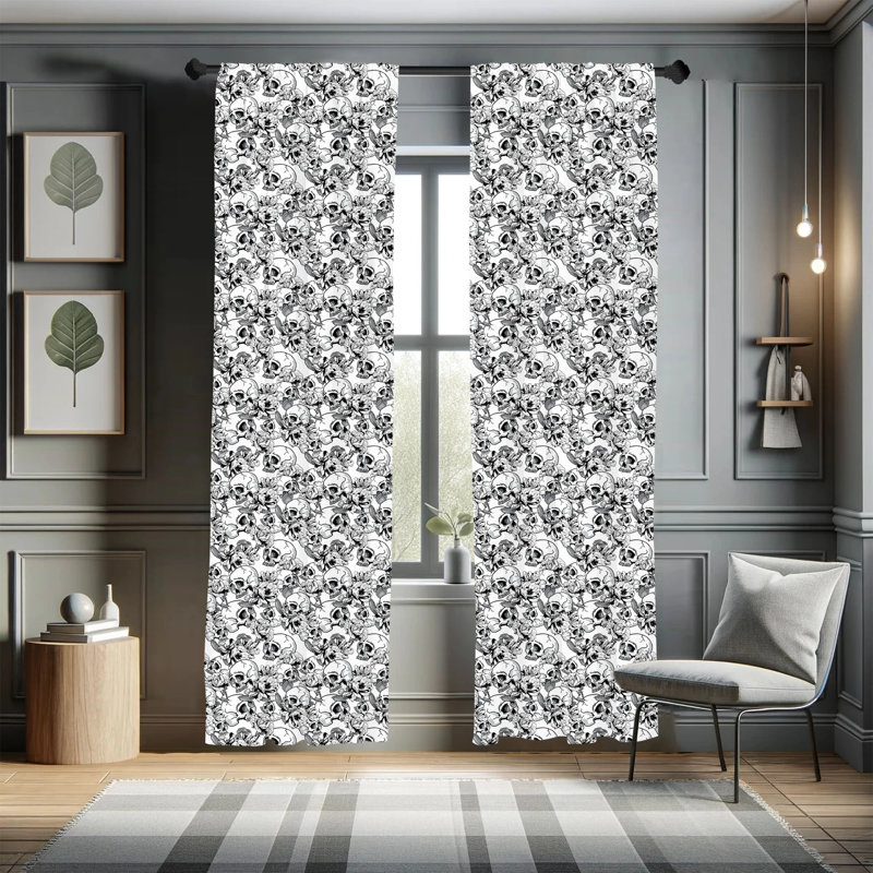 Day of the Dead Semi-Sheer Rod Pocket Curtain Panels, 28" x 95"