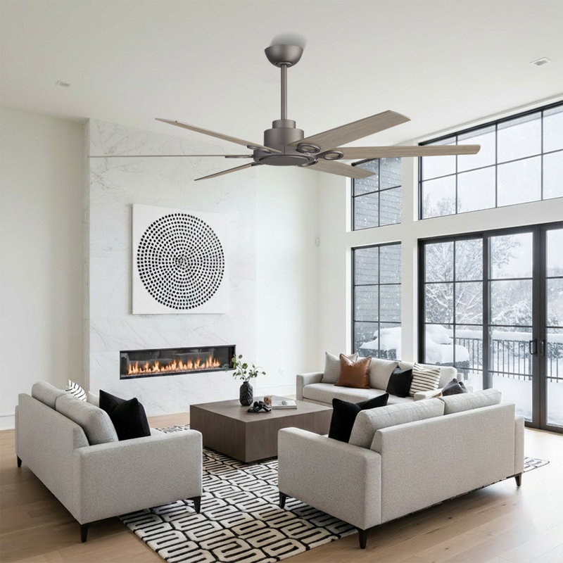 64 In 6 Blades Indoor Ceiling Fan Quiet DC Motor Reversible With Remote, Gray, Gray