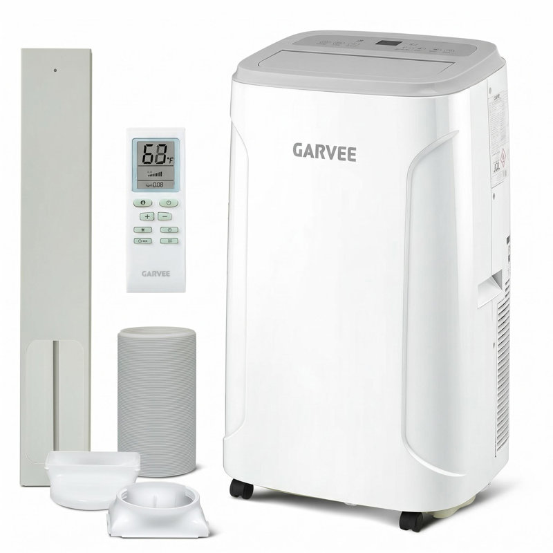 Climatiseur portatif avec télécommande, unité CA portable de 14 000 BTU pour une pièce jusqu'à 850 pieds carrés, déshumidificateur et ventilateur avec refroidissement rapide, purification de l'air, écran ACL silencieux, blanc gris