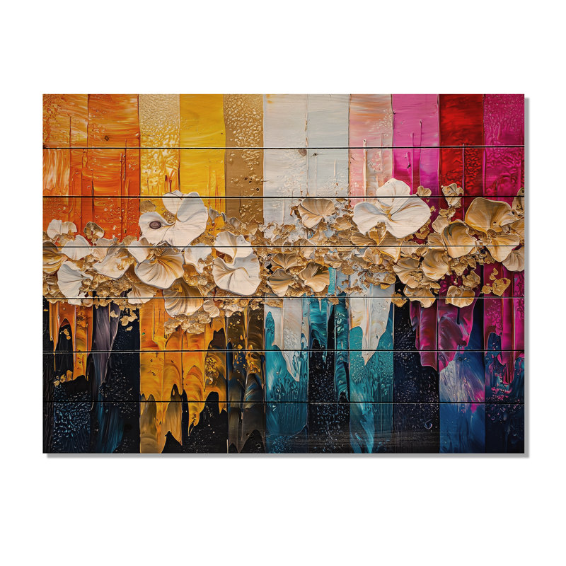 Abstrait arc-en-ciel botanique abstrait de fleurs II - Botanicals, impression sur bois blanc sur bois de pin naturel