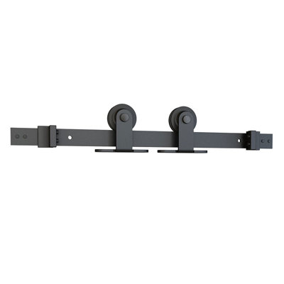 Ensemble de quincaillerie de porte de grange coulissante en acier pour portes en bois simples avec guide de plancher routé