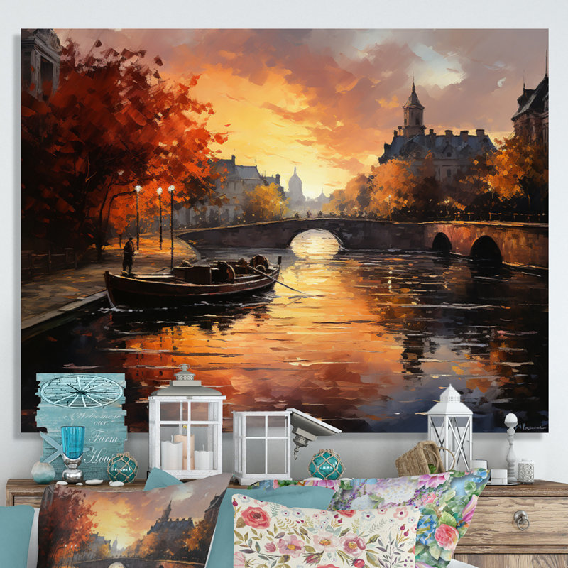 «Yellow Canal Golden Glow Warm» sur impression sur toile, H 12 po x l 20 po x P 1 po, Toile tendue