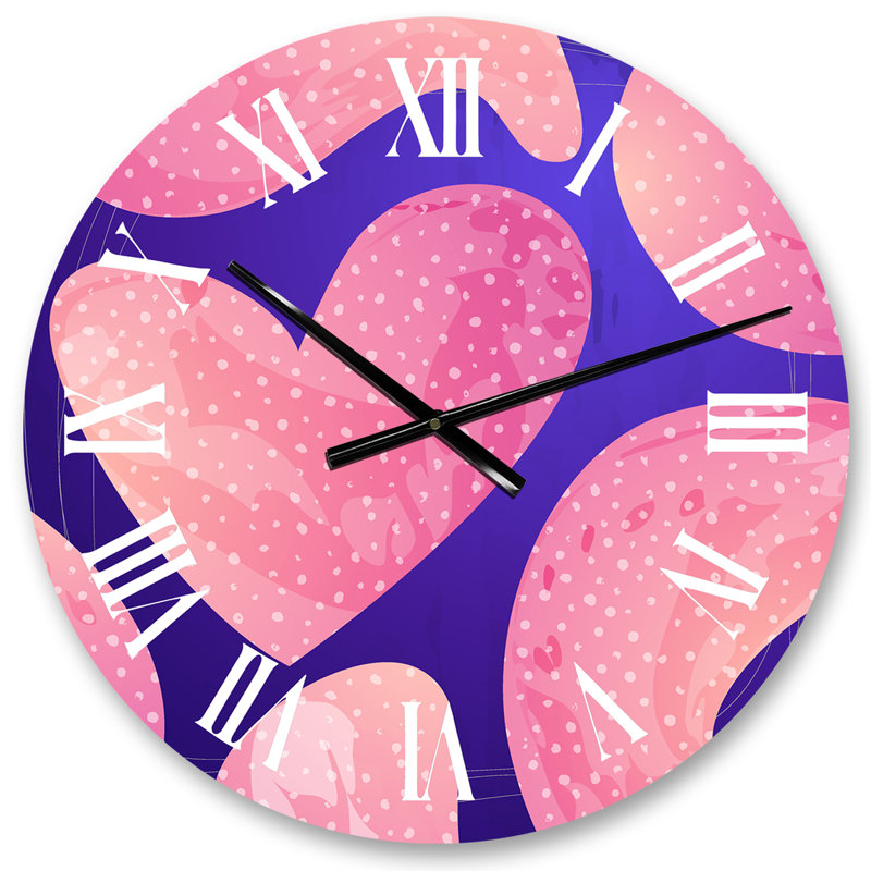Horloge murale moderne et contemporaine rose avec formes fluides minimalistes I, Moyen