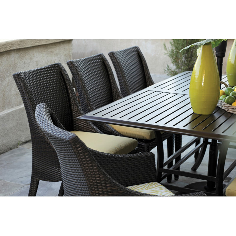 Athena Patio Dining Side Chair with Cushion, Black Walnut, Welt, Natural White