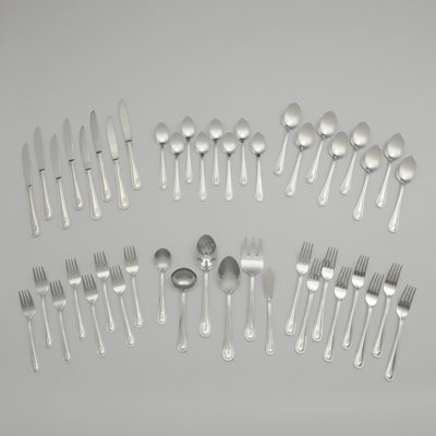 RiverRidge Beaded Flatware 46-Piece Monogrammed Stainless Steel Silverware Set for 8
