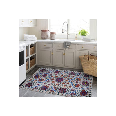 Tapis multicolore multicolore à motifs lavables et motifs floraux