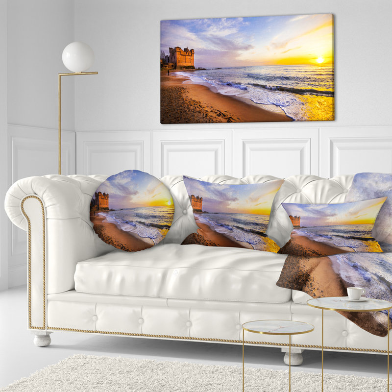 Coussin lombaire à coucher de soleil au-dessus du coucher de soleil castle santa severa, Rectangle 12" x 20"