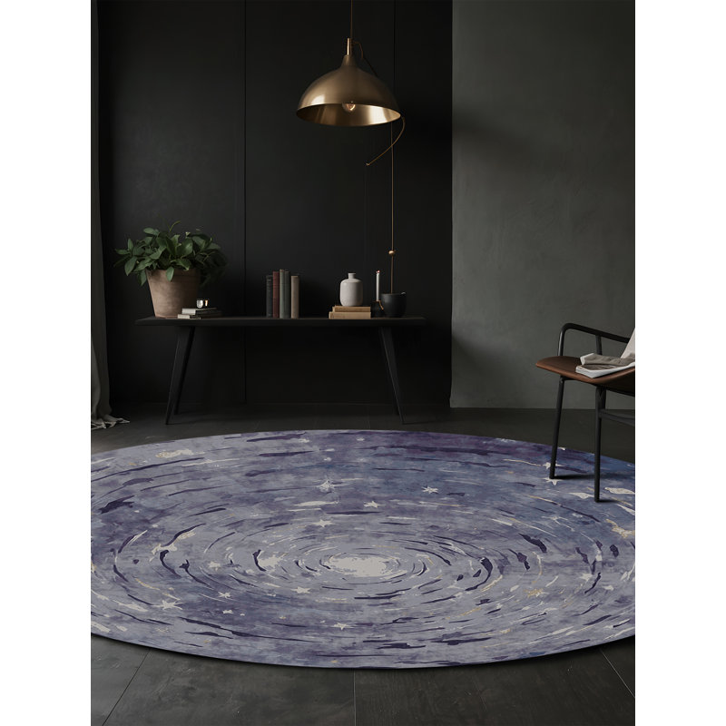 Machine Washable Gray Area Rug, Round 5'