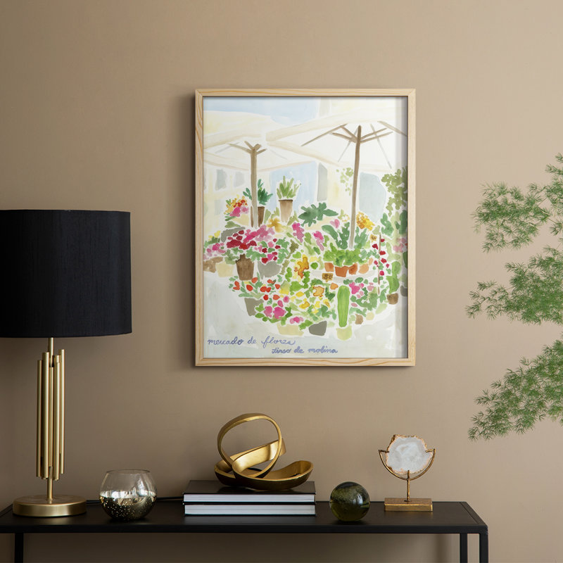 Tirso Flower Market I, reproduction encadrée - bois massif, Naturel, H 15 po x l 12 po