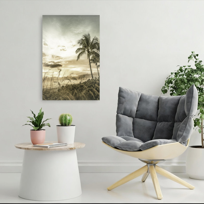 «Tropical Sunset Palms», impression romantique rétro sur un palmier côtier, H 36 po x l 24 po