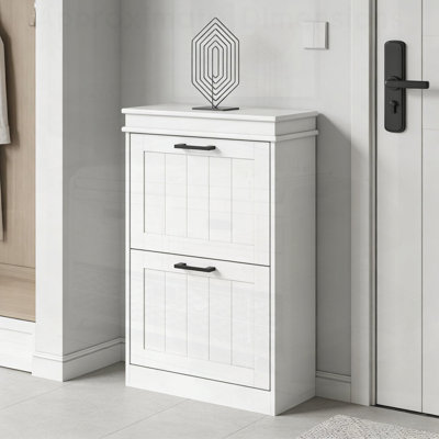 Nordic Style Slim Shoe Storage Cabinet, Space-Saving Design with Multiple Shelves for Organized Entryways and Hallways.