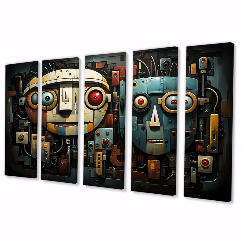 «Blue and Bleige Robot Revolution - Science Fiction», ensemble de 5 impressions d'art mural, H 28 po x l 60 po