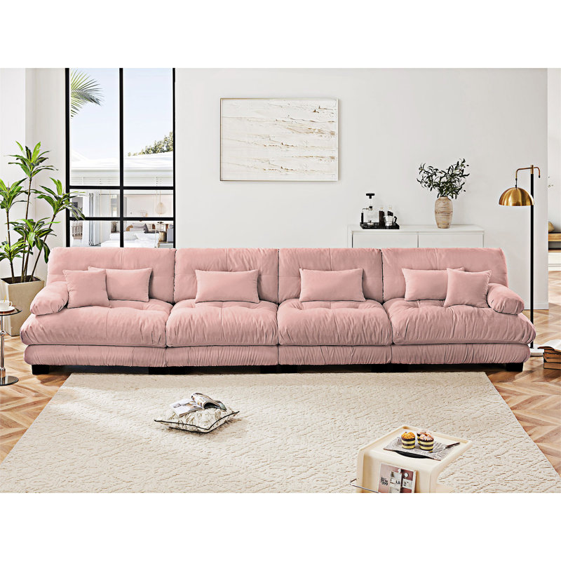 Canapé modulaire rembourré, Rose, 4, H 35,4 po x l 173 po x P 36 po