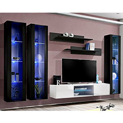 120" Modern Floating Wall Mounted Entertainment Center with 16-Color LED Lighting, High Gloss Finish