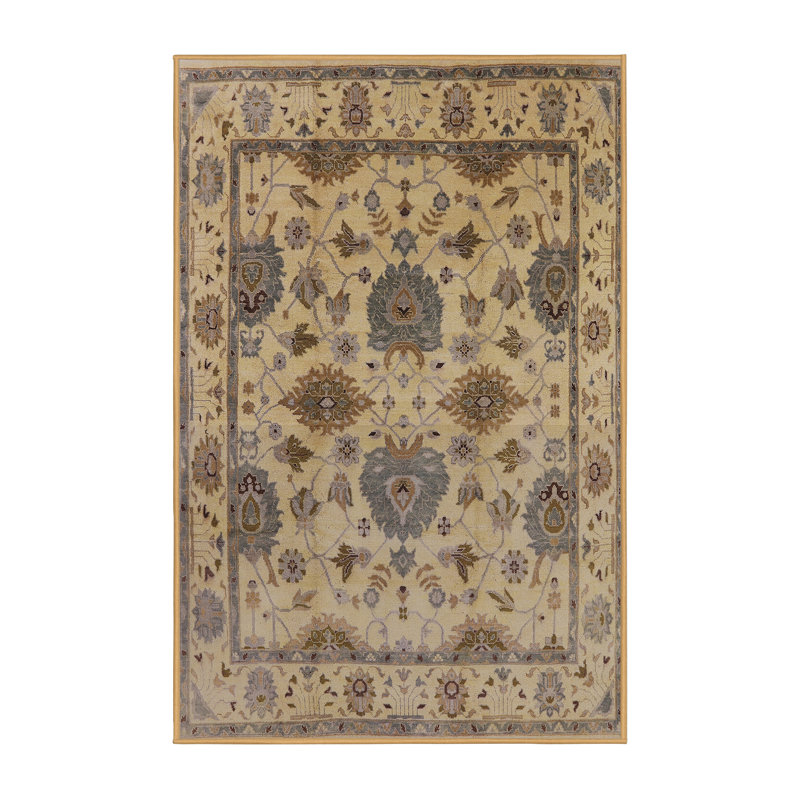 Tapis oriental jaune / bleu Manni, Rectangle 4 pi x 6 pi
