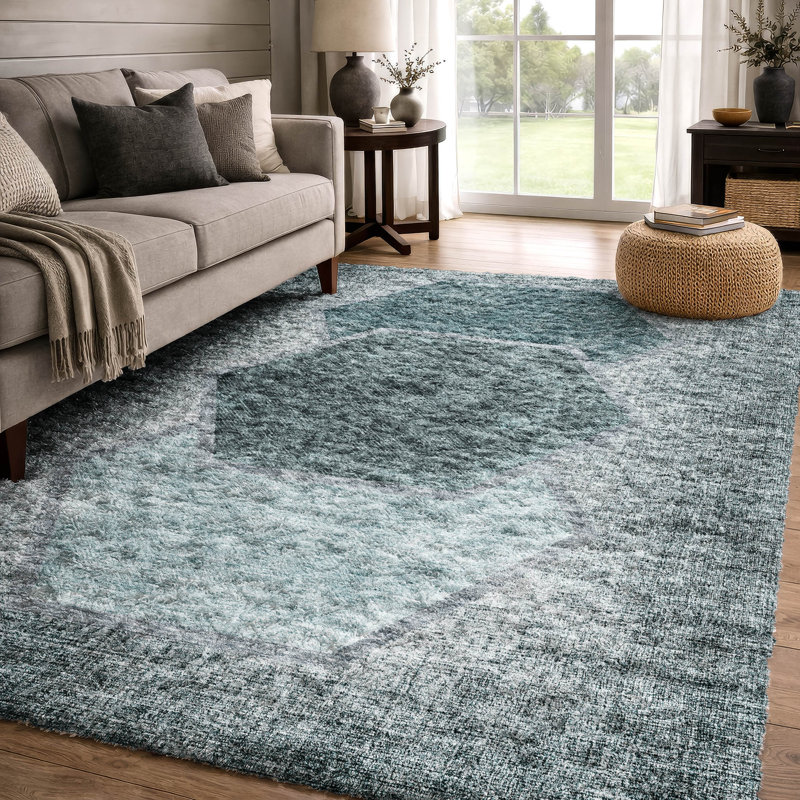 Tapis à poil long de qualité supérieure lavable à la machine ADS679, Sarcelle, 9 pi x 12 pi