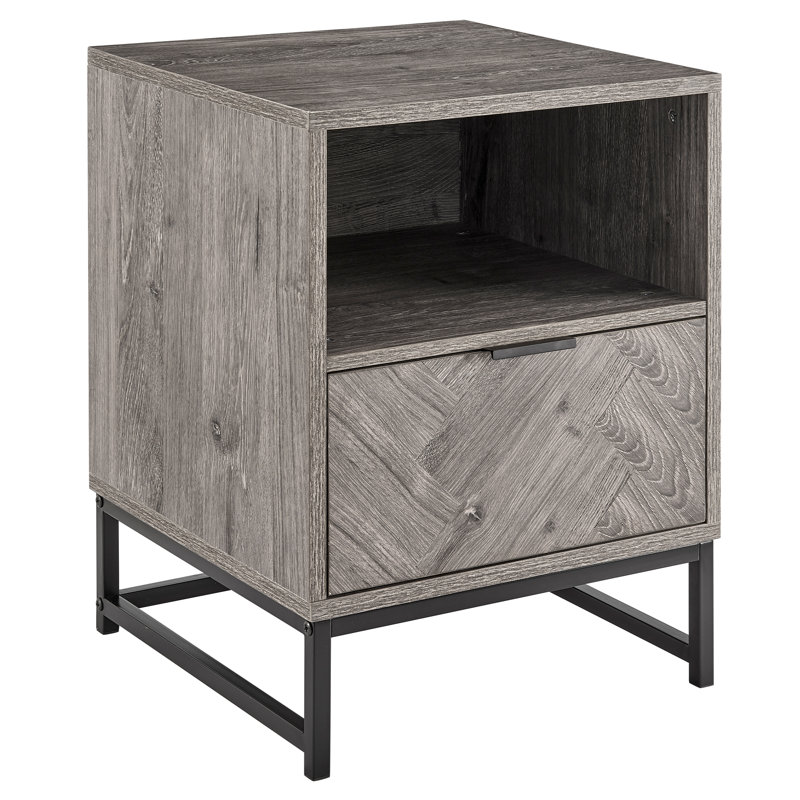 Sled End Table with Built-In Outlets, Dark Grey