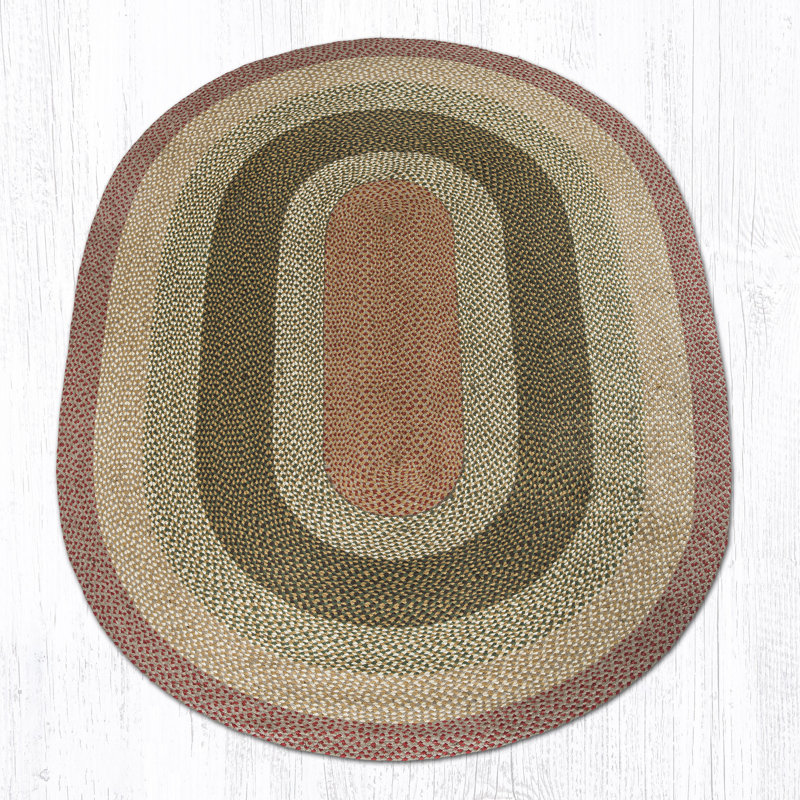  Olive, Burgundy & Gray Oval Braided Jute Rug – Handcrafted Rustic Farmhouse Accent Rug, Oval 6' x 9'