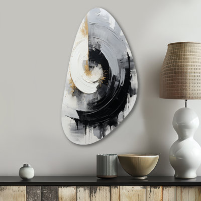 Sourish noir et blanc Zen Spiral II - forme unique, spirales abstraites, art mural en métal, reproduction de sculpture murale asymétrique