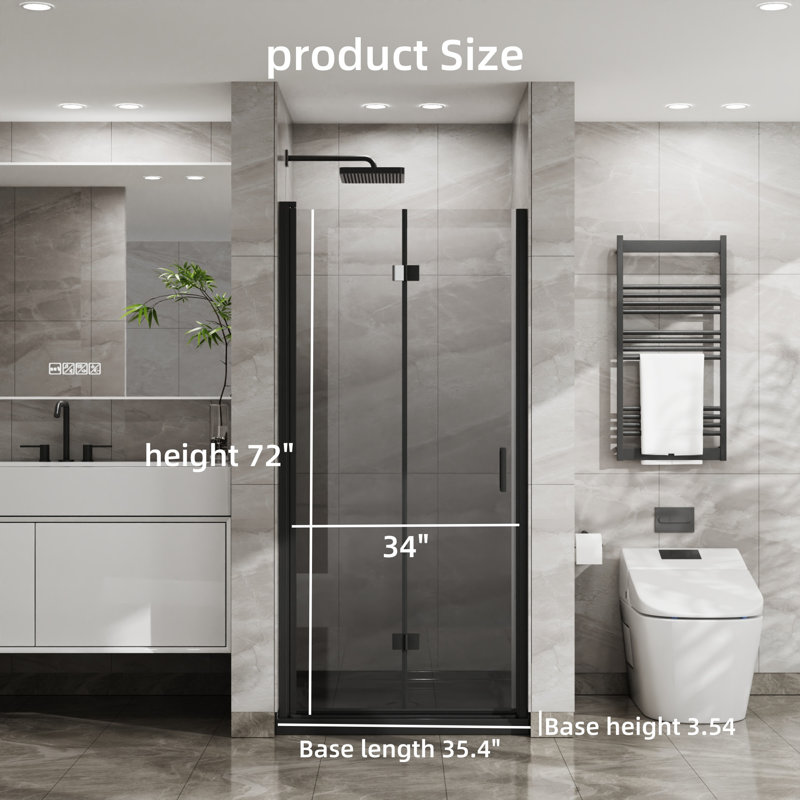 Finition de la porte de douche en verre sans cadre Bifold, Noir