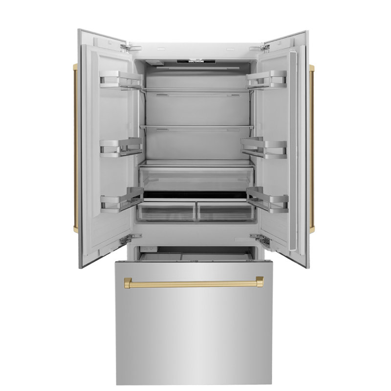 ZLINE 36" 19.6 cu. ft. Built-In 3-Door French Door Refrigerator with Internal Water and Ice Dispenser, Champagne Bronze