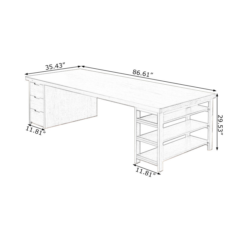 Bureau rectangulaire brun en bois massif, H 29,53 po x l 86,61 po x P 35,43 po