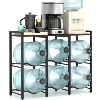 5 Gallon Water Jug Holder for 6 Bottles With Rustic Brown Wood Top Shelf