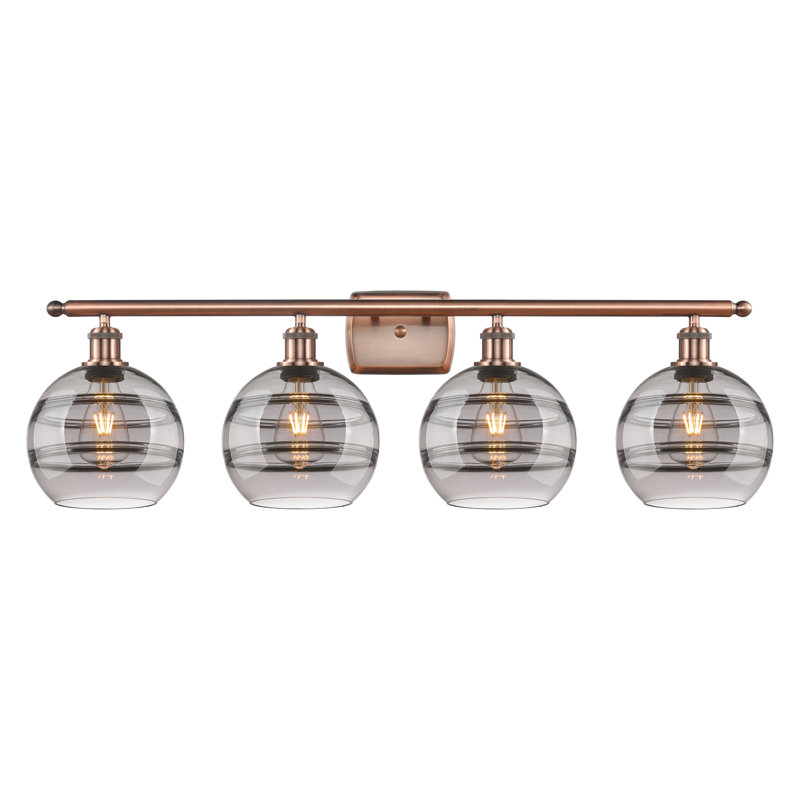 Éclairage pour meuble-lavabo à 4 lumières à intensité variable Chartoff, Gris fumée clair, Cuivre antique