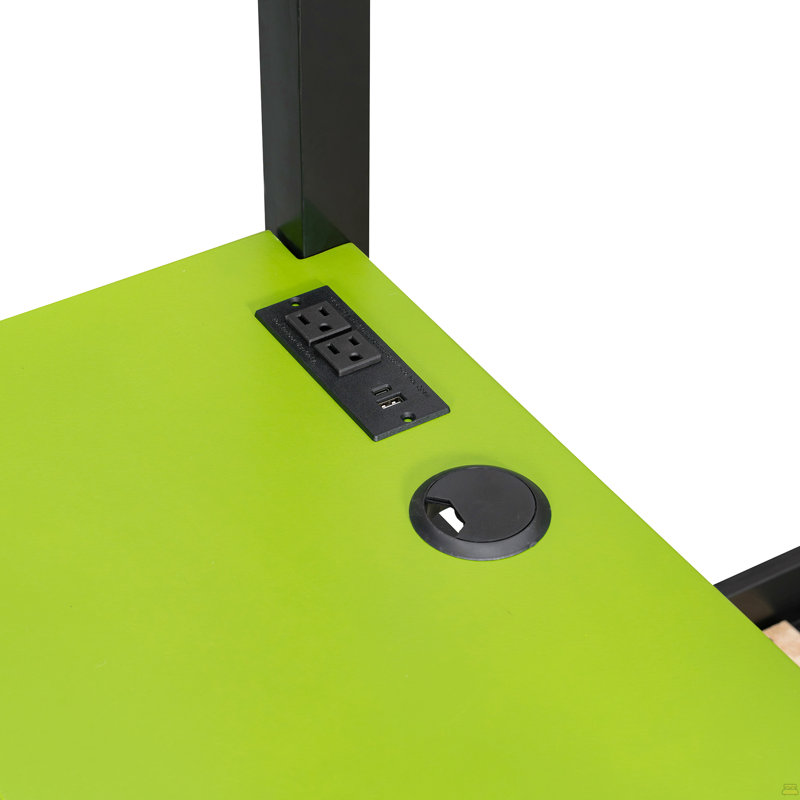 Lit superposé double avec deux bureaux de jeu intégrés, ports USB et organisateur de panneau perforé, Lit double, Vert