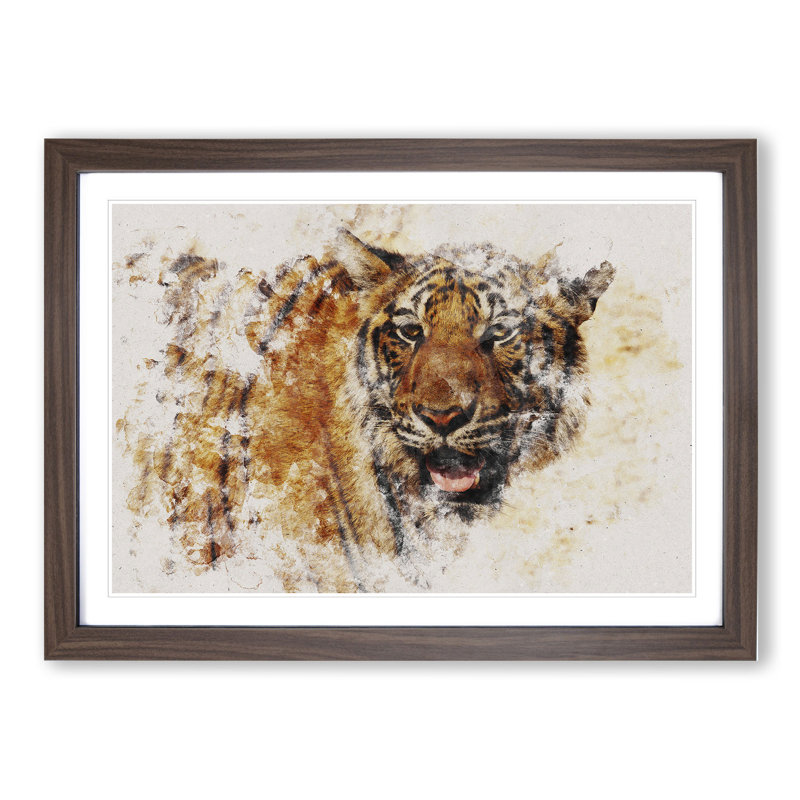 Tiger Vol.7 Watercolour - Picture Frame Graphic Art, Walnut, 48cm H x 65cm W x 2cm D