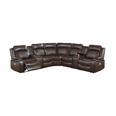 Ina Power Sectional Recliner L Shape Sofa, Console, Faux Leather