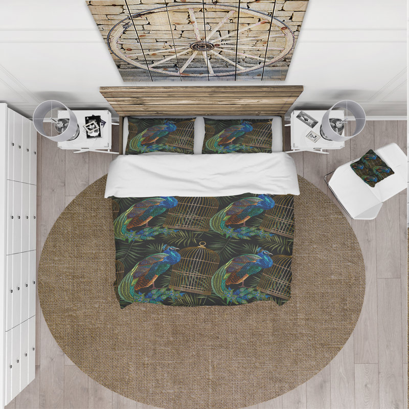 Ensemble de housse de couette éclectique en microfibre noire, Housse simple + 1 taie décorative