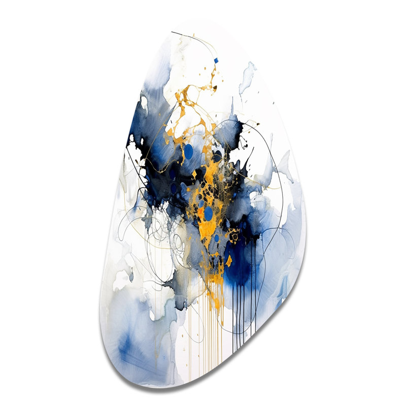 Dark Blue and Gold Strokes XIII - Fractals Irregular Shape Metal Wall Art, Blue Asymmetrical Metal Art Print