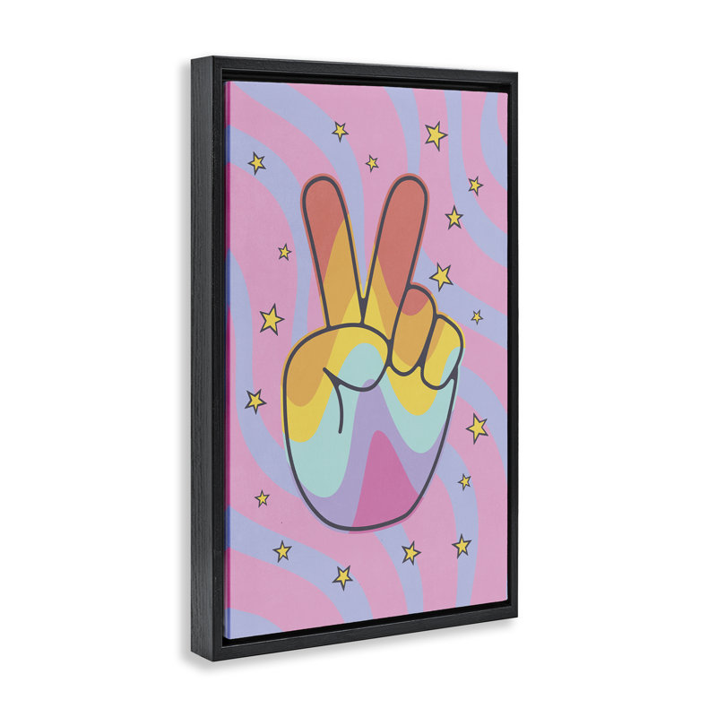 «Groovy Peace» par Nataly White, Cadre flottant noir de jais, H 25 po x l 17 po