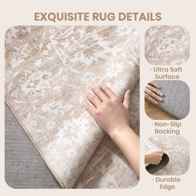 Machine Washable Floral Non Slip Indoor Area Rug